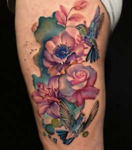 Floral Hummingbird Tattoo by Jamaine