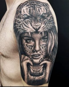 Woman and tiger tattoo