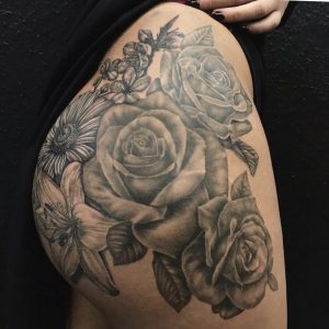 Black and Grey Realism Roses Tattoo by Liberty