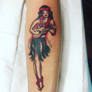 Traditional hula lady tattoo