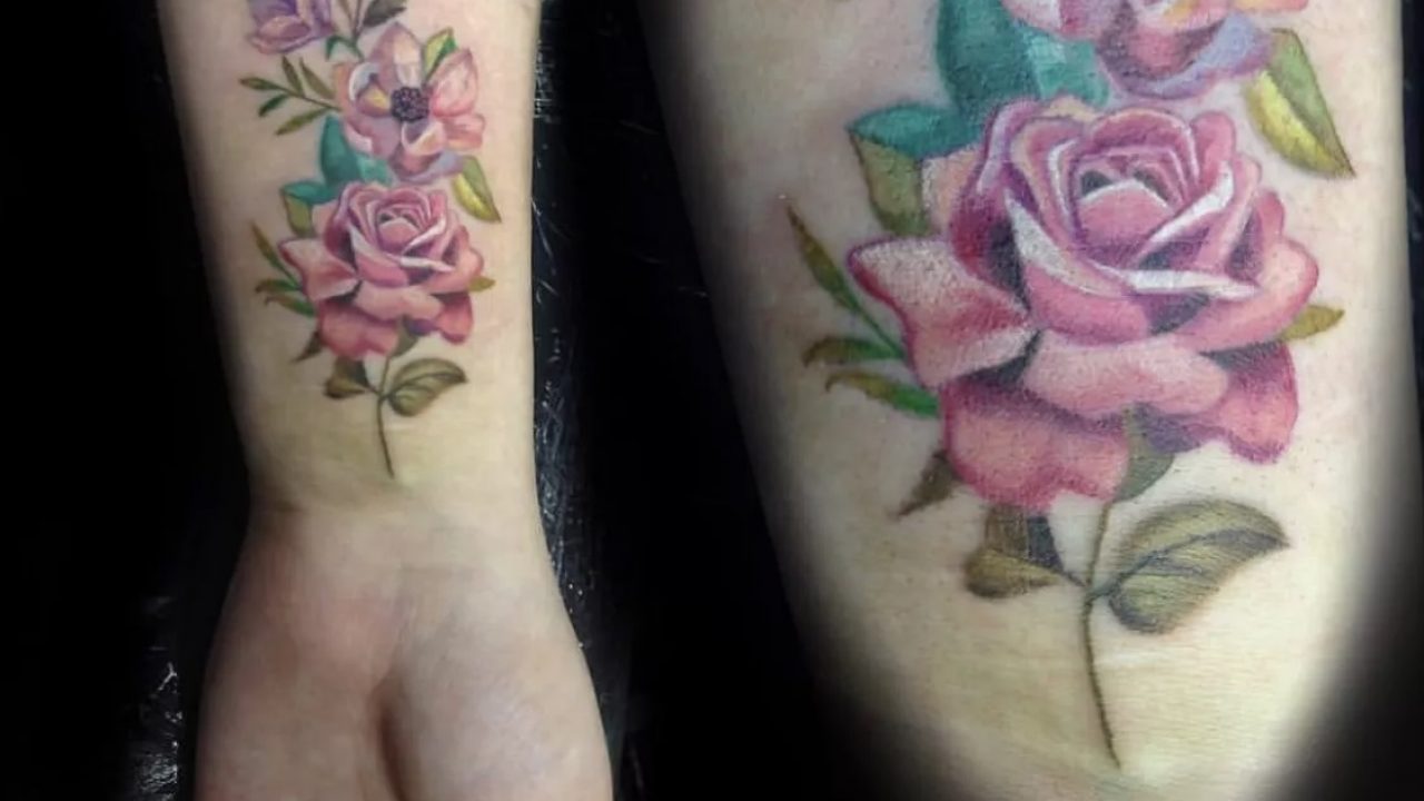 watercolour flowers wrist tattoo