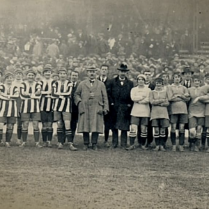 women footballers on field, 1920s