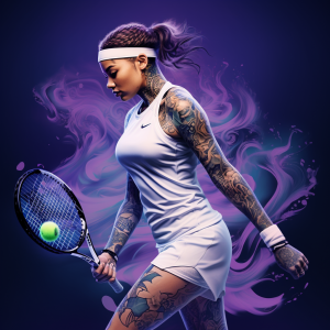 Computer generated image of female tennis player with tattoos