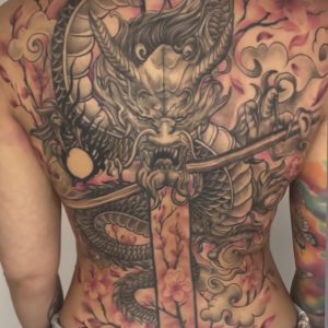 full backpiece with dragon tattoo