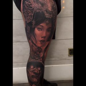 Samurai tattoo leg sleeve